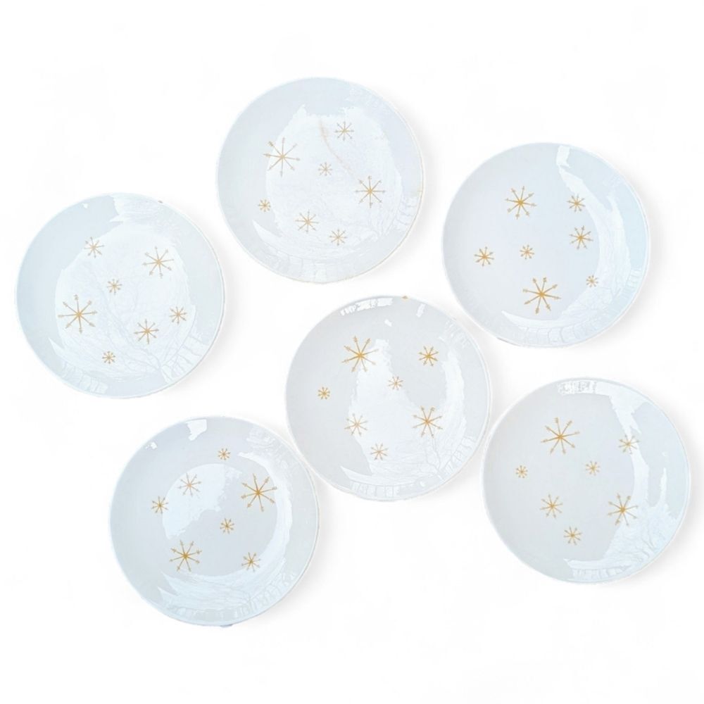 Vintage 50s Star Glow Royal China MCM Starburst Bread Butter Plate Set Of 6